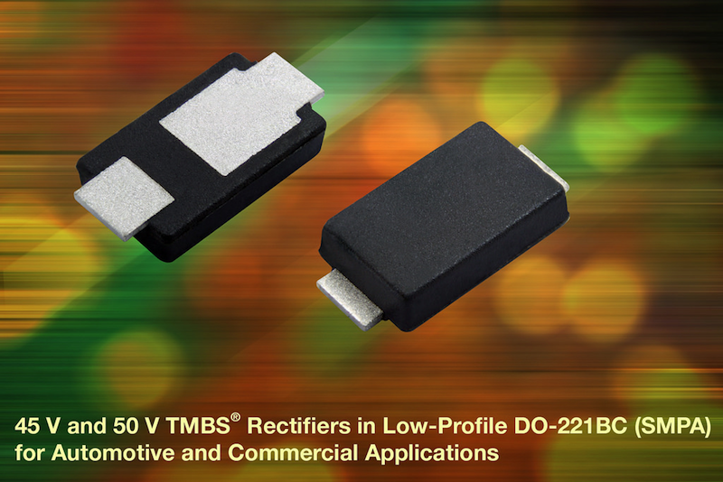 Vishay Intertechnology launches 45V and 50V TMBS rectifiers in a low-profile DO-221BC (SMPA) package 